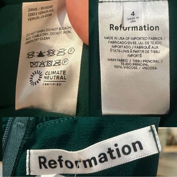 Reformation Archie Shirred Georgette Mini Dress Green Women’s 4 Long-Sleeve High - Picture 12 of 14
